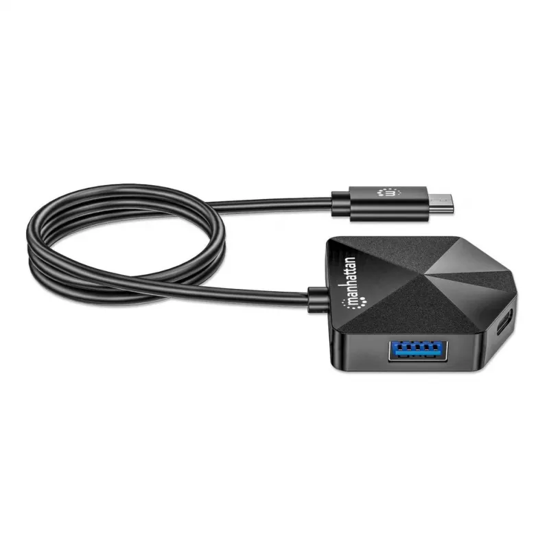 Dock/Hub combo USB-C y USB-A Manhattan, puertos (4): USB-A (x2) y USB-C (x2), 5 Gbit/s (USB 3.2 Gen1 también conocido como USB 3.0), forma angular para un fácil acceso a los puertos, alimentado por USB (no requiere fuente de alimentación externa)
