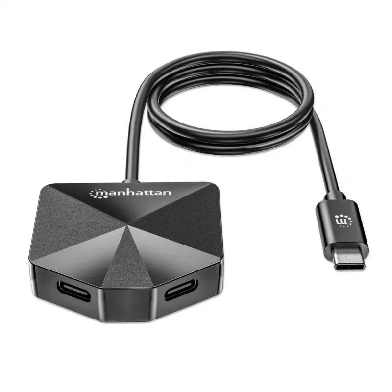 Dock/Hub combo USB-C y USB-A Manhattan, puertos (4): USB-A (x2) y USB-C (x2), 5 Gbit/s (USB 3.2 Gen1 también conocido como USB 3.0), forma angular para un fácil acceso a los puertos, alimentado por USB (no requiere fuente de alimentación externa)