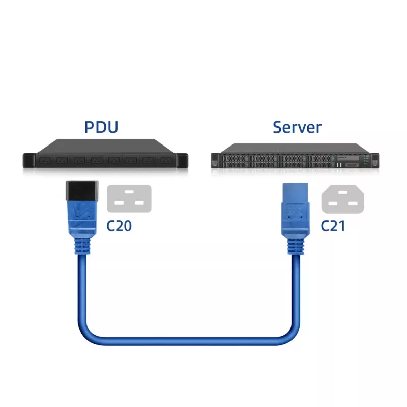 Cable de alimentación ACT C20-C21 IEC60320 azul 1 m, 250 V, 16 A