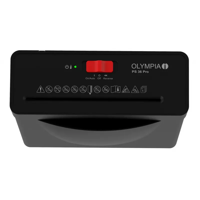 Destructora de documentos Olympia PS 36 Pro — corte en tiras, cesta de recogida de 8 litros, 72 dB, negro