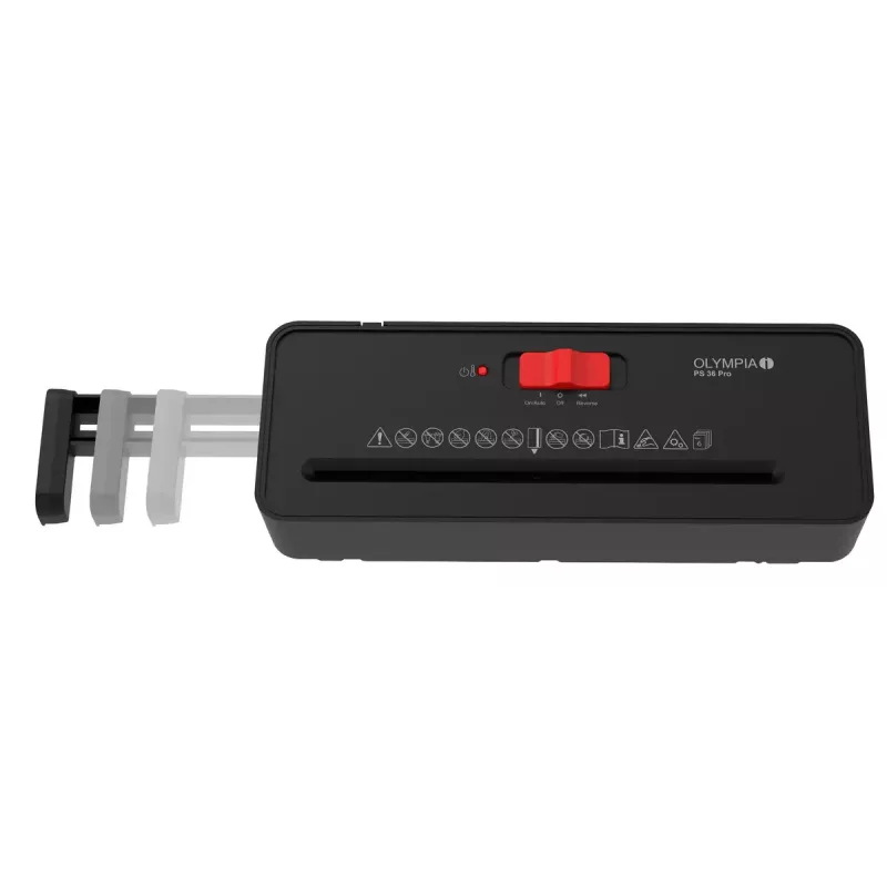 Destructora de documentos Olympia PS 36 Pro — corte en tiras, cesta de recogida de 8 litros, 72 dB, negro