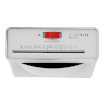 Destructora de documentos Olympia PS 36 Pro — corte en tiras, recipiente de recogida de 8 L, 72 dB, blanco