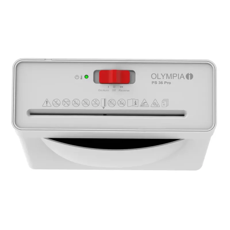 Destructora de documentos Olympia PS 36 Pro — corte en tiras, recipiente de recogida de 8 L, 72 dB, blanco