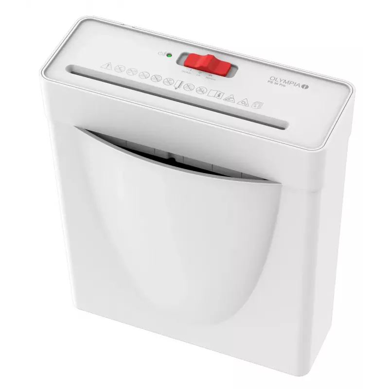 Destructora de documentos Olympia PS 36 Pro — corte en tiras, recipiente de recogida de 8 L, 72 dB, blanco