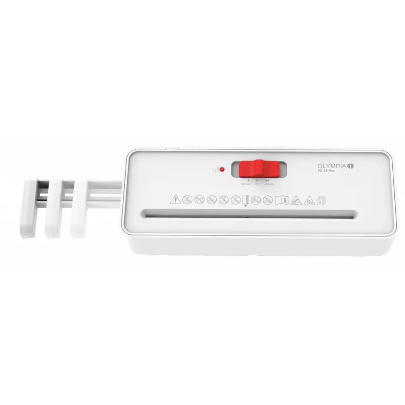 Destructora de documentos Olympia PS 36 Pro — corte en tiras, recipiente de recogida de 8 L, 72 dB, blanco