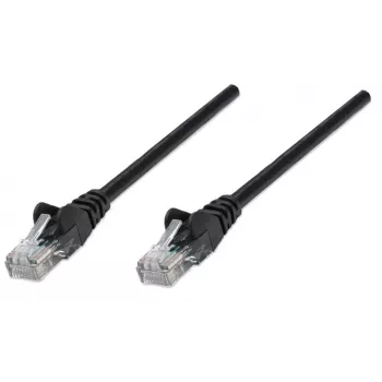 Cable de red Intellinet, Cat5e, 7,5 m, negro, CCA, U/UTP, PVC, RJ45, contactos dorados, sin lengüeta, antipinzamiento, alivio de tensión, garantía de por vida