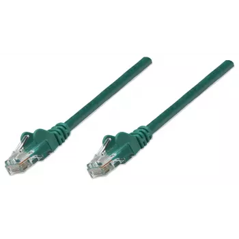 Cable de red Intellinet, Cat5e, 7,5 m, verde, CCA, U/UTP, PVC, RJ45, contactos dorados, protección de lengüeta, funda antipinzamiento, garantía de por vida