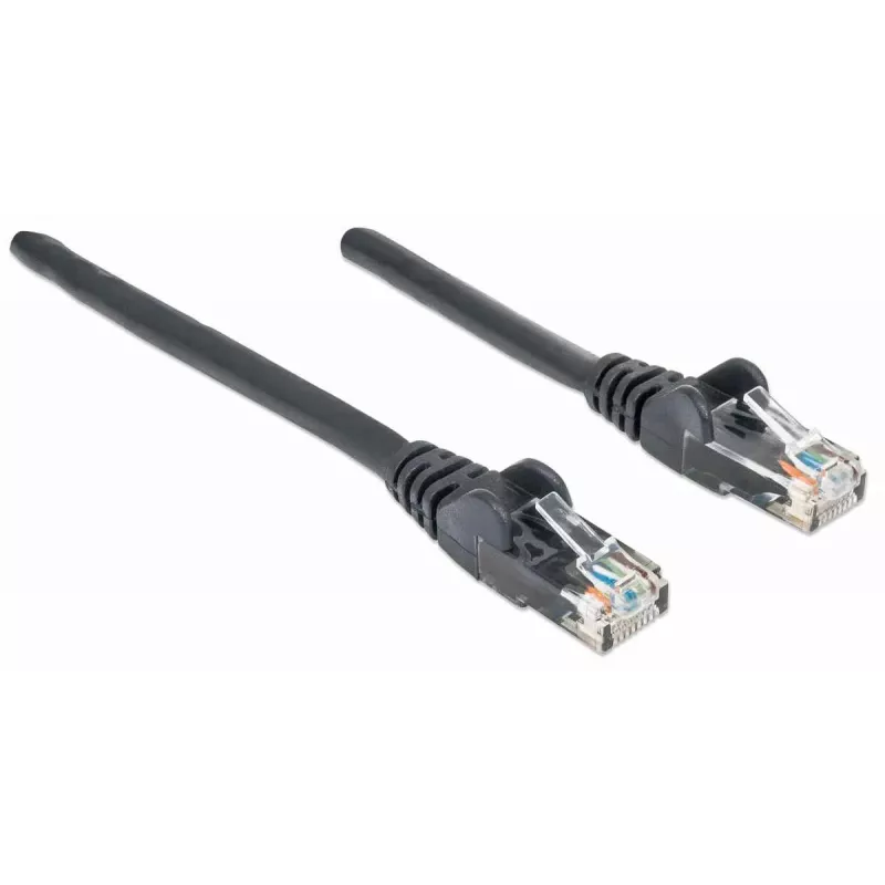 Cable de red Intellinet, Cat6, 2 m, negro, CCA, U/UTP, PVC, RJ45, contactos dorados, protección de lengüeta, funda antipinzamiento, garantía de por vida