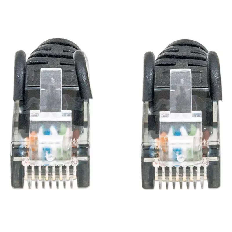 Cable de red Intellinet, Cat6, 2 m, negro, CCA, U/UTP, PVC, RJ45, contactos dorados, protección de lengüeta, funda antipinzamiento, garantía de por vida