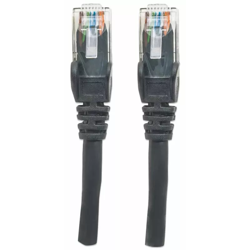 Cable de red Intellinet, Cat6, 2 m, negro, CCA, U/UTP, PVC, RJ45, contactos dorados, protección de lengüeta, funda antipinzamiento, garantía de por vida