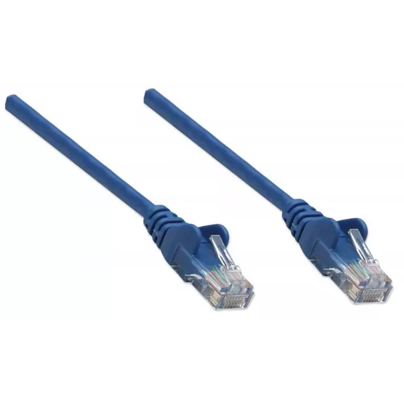 Cable de red Intellinet, Cat6, 2 m, azul, CCA, U/UTP, PVC, RJ45, contactos dorados, protección de lengüeta, antipinzamiento, garantía de por vida