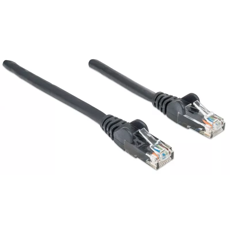Cable de red Intellinet, Cat6, 1,5 m, negro, CCA, U/UTP, PVC, RJ45, contactos dorados, sin lengüeta, alivio de tensión, garantía de por vida