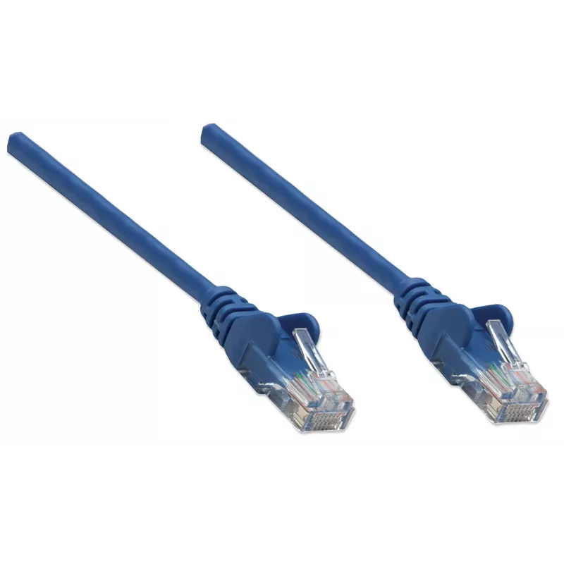 Cable de red Intellinet, Cat6, 1,5 m, azul, CCA, U/UTP, PVC, RJ45, contactos dorados, protección de lengüeta, funda antipinzamiento, garantía de por vida