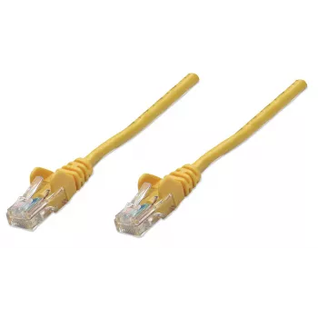 Cable de red Intellinet Cat5e, 3 m, amarillo, CCA, U/UTP, PVC, RJ45, contactos dorados, sin lengüeta, funda antipinzamiento, garantía de por vida