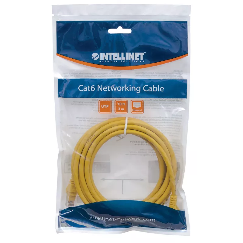 Intellinet 342339 cable de conexión de red, RJ45 (M) a RJ45 (M), Cat6, UTP, 45 cm, moldeado, amarillo