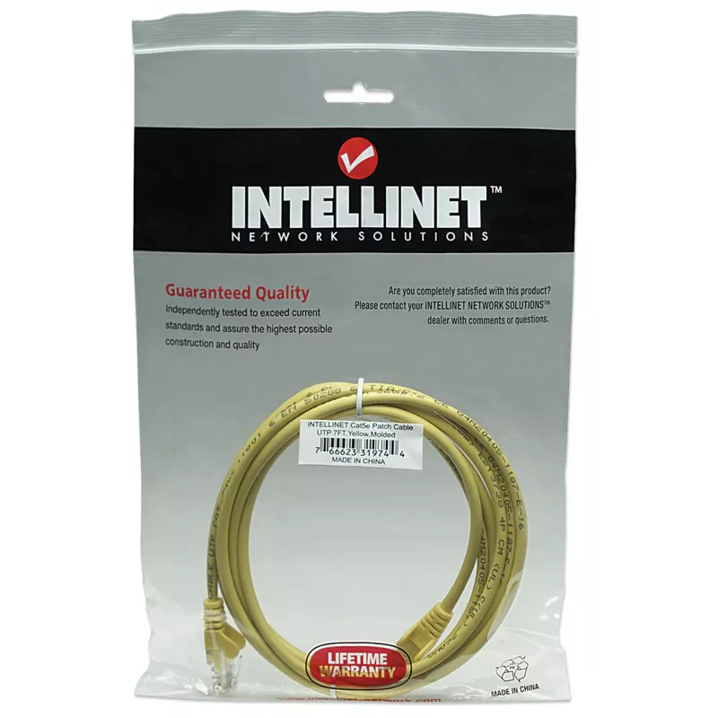 Intellinet 319744 cable de conexión de red, RJ45 (M) a RJ45 (M), Cat5e, UTP, 2 m, moldeado, sin enganches, amarillo