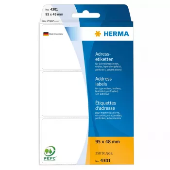 Etiquetas de dirección HERMA continuas plegadas 95x48 mm blanco papel mate 250 uds.