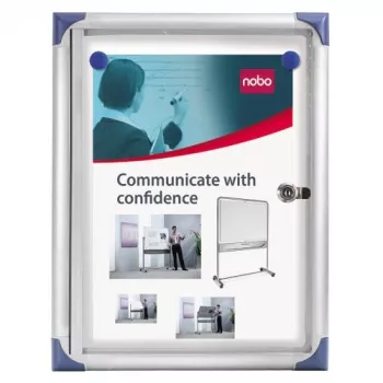 Nobo Panel informativo magnético con cerradura extraplano 1XA4, blanco, aluminio, 1 x A4, puerta corredera, cristal, 821 g