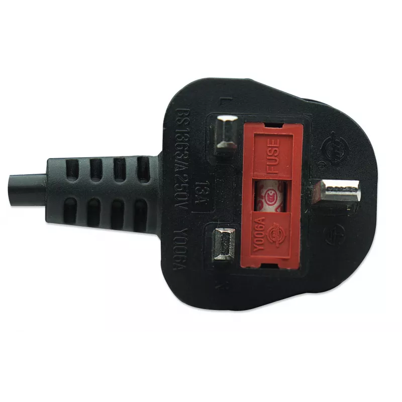 Cable de alimentación Manhattan, conector macho UK de 3 patillas a conector hembra C7 (figura 8), 1,8 m, 13 A, negro, cable, garantía de por vida
