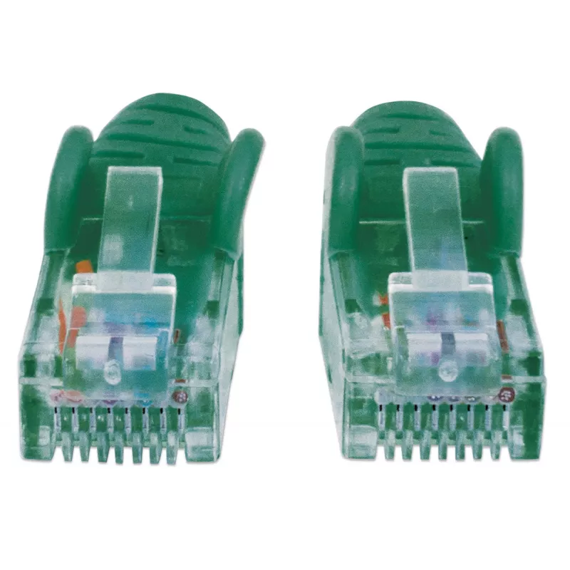 Cable de red Intellinet, Cat6, 20 m, verde, CCA, U/UTP, PVC, RJ45, contactos dorados, sin lengüeta, moldeado, garantía de por vida