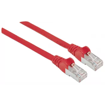 Cable de red Intellinet, Cat6, 30 m, rojo, cobre, S/FTP, LSOH / LSZH, PVC, RJ45, contactos dorados, protección antipinzamiento, alivio de tracción, garantía de por vida