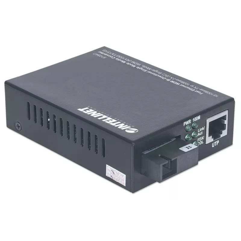 Intellinet 510547 convertidor de medios Fast Ethernet WDM bidireccional, de 10/100Base-TX a 100Base-FX (SC) monomodo, 20 km (12,4 mi), Rx1550/Tx1310 nm