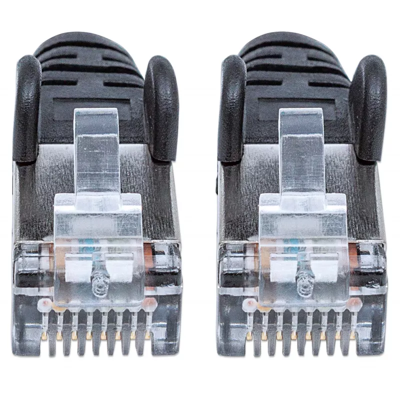 Intellinet 318846 cable de red patch Cat6A S/FTP, RJ45 (M) – RJ45 (M), 30 m, libre de halógenos LSZH, sin pestaña, con funda protectora, PoE IEEE 802.3af, negro