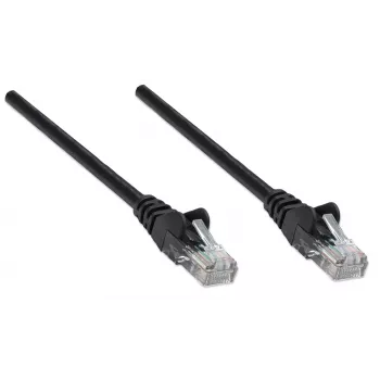 Cable de red patch Intellinet, Cat5e, 1,5 m, negro, CCA, U/UTP, PVC, RJ45, contactos dorados, protección de lengüeta, antikinks, garantía de por vida