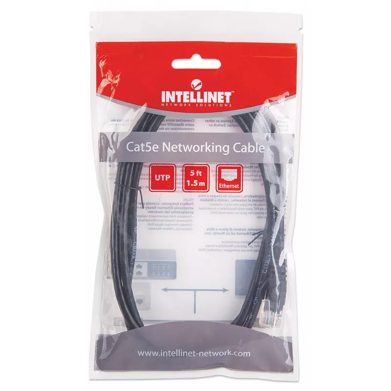Intellinet 338387 cable de red patch, Cat5e, U/UTP, RJ45, 1,5 m, sin pestaña, negro