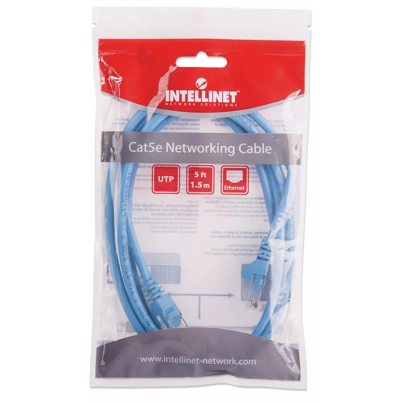 Intellinet 338400 cable de red patch, Cat5e, U/UTP, RJ45, 1,5 m, sin pestaña, azul