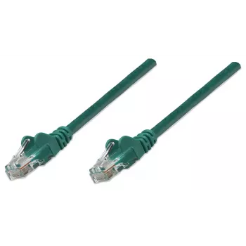 Cable de red patch Intellinet, Cat5e, 1,5 m, verde, CCA, U/UTP, PVC, RJ45, contactos dorados, protección del cable, antikinks, garantía de por vida