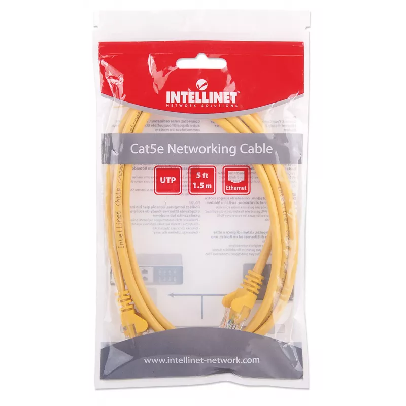 Intellinet 338424 cable de conexión de red, Cat5e, U/UTP, RJ45, 1,5 m, moldeado, sin pestaña, amarillo