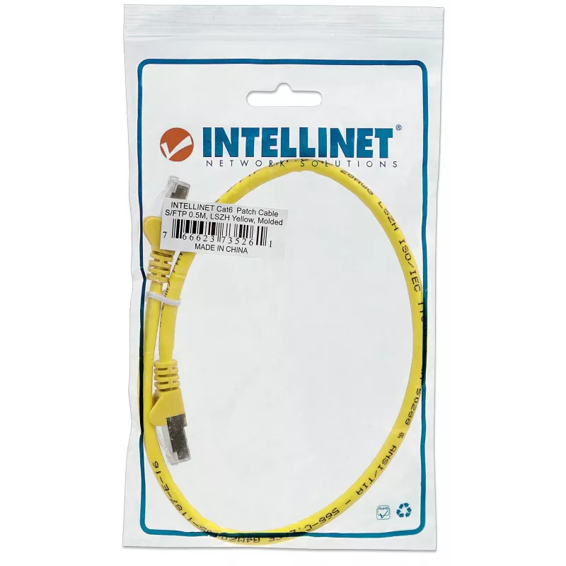 Intellinet 350532 cable de conexión de red, Cat6A, S/FTP, RJ45, 15 m, libre de halógenos, moldeado, sin pestaña, amarillo