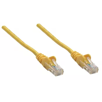 Cable de red patch Intellinet, Cat6, 0,25 m, amarillo, CCA, U/UTP, PVC, RJ45, contactos dorados, protección de lengüeta, funda antikinks, garantía de por vida