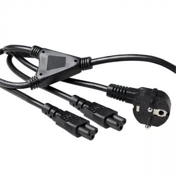 Cable distribuidor de corriente ACT CEE7/7 conector macho (acodado) - 2 x C5 1,80 m