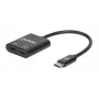 Adaptador de audio USB-C a USB-C y USB-C (incl. Power Delivery) Manhattan, negro, 480 Mbit/s (USB 2.0), cable 11cm, con Power Delivery al puerto USB-C (60W), tres años de garantía