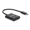 Adaptador de audio USB-C a USB-C y USB-C (incl. Power Delivery) Manhattan, negro, 480 Mbit/s (USB 2.0), cable 11cm, con Power Delivery al puerto USB-C (60W), tres años de garantía