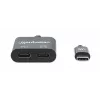 Adaptador de audio USB-C a USB-C y USB-C (incl. Power Delivery) Manhattan, negro, 480 Mbit/s (USB 2.0), cable 11cm, con Power Delivery al puerto USB-C (60W), tres años de garantía