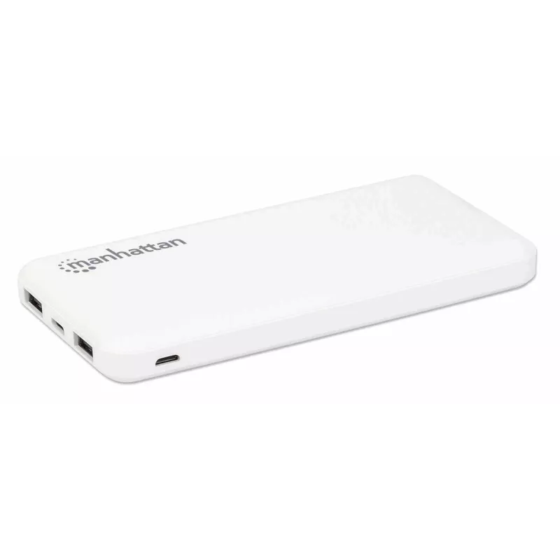 Manhattan batería externa, 10000 mAh, salida: 2x USB-A (2,1 A y 1 A), entrada: USB-C y Micro-USB (ambos 2 A), blanco, un año de garantía