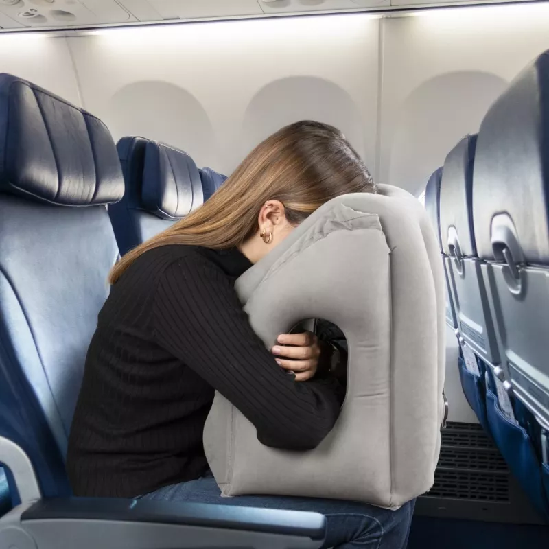 Almohada de viaje Hama 00096292 inflable gris PVC terciopelo autobús avión