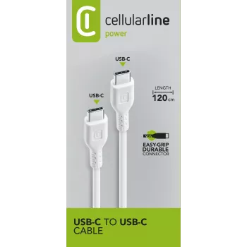 Cellularline Power Cable 120 cm – USB-C a USB-C, cable para cargar y transferir datos