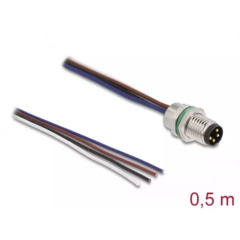 DeLOCK Cable de instalación M8 codificado A 4 polos conector macho 0,5 m
