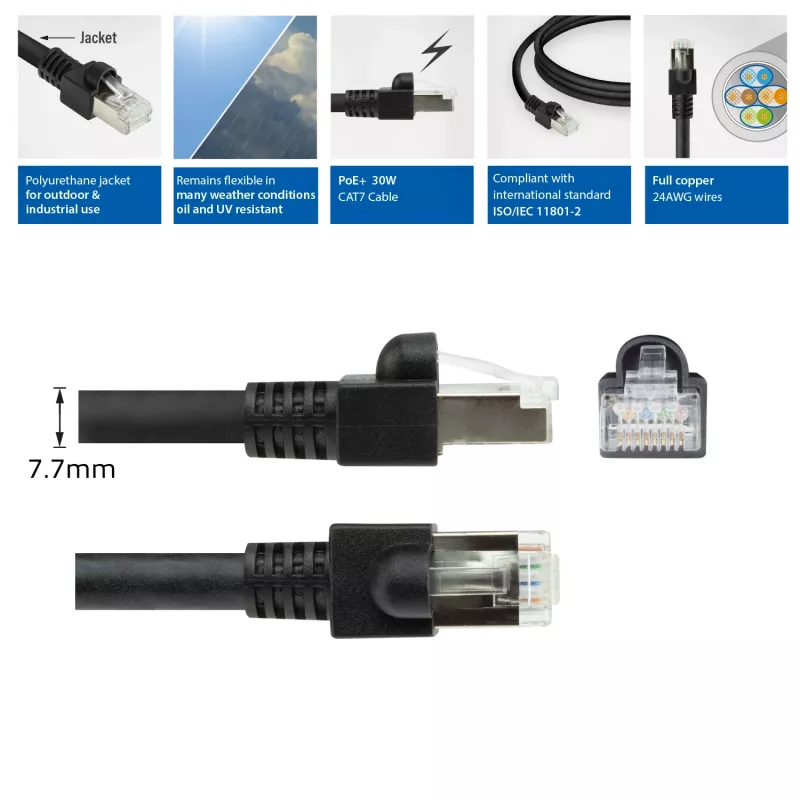 ACT Negro 7 metros Cable de red S/FTP CAT7 PUR flex sin lengüeta con conectores RJ45 (conforme CAT6A)