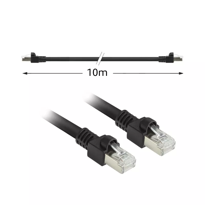 ACT Negro 10 metros Cable de red S/FTP CAT7 PUR flex, con protección de lengüeta, con conectores RJ45 (conforme CAT6A)