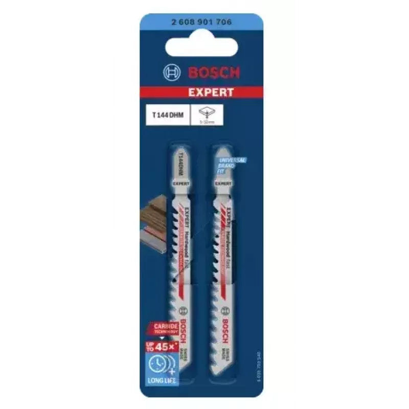 Hoja de sierra de calar Bosch T144DHM Carbide 2 uds. madera dura plástico