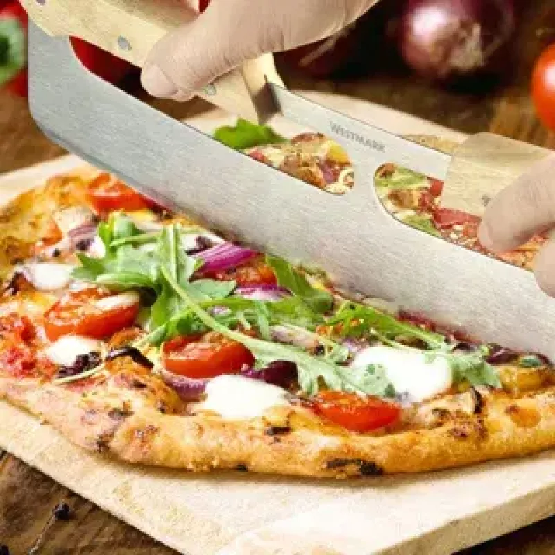 Westmark Pro cortapizzas, acero inoxidable, mango de madera, plateado/marrón