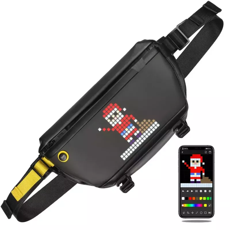 Bolso bandolera Divoom Pixoo negro unisex 340x90x150 mm pantalla LED
