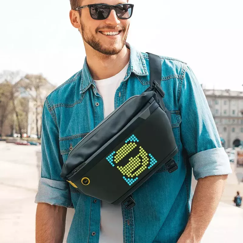 Bolso bandolera Divoom Pixoo negro unisex 340x90x150 mm pantalla LED