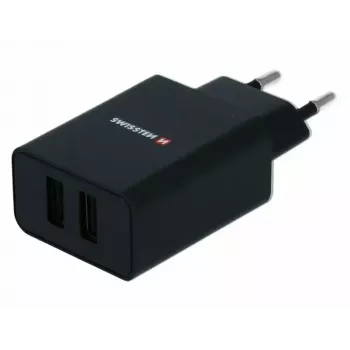 Cargador de viaje SWISSTEN Travel Charger SW-21A105W-BK, 2×USB, 2,1 A por conector (10,5 W en total)