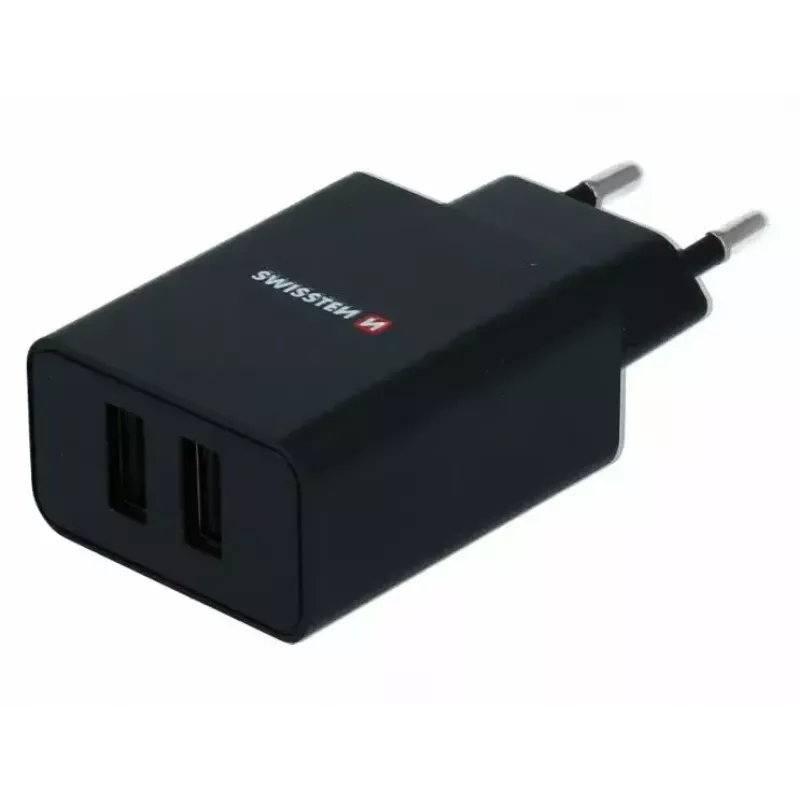 Swissten 22033000 cargador de viaje Smart IC, 2x USB, 2,1 A, negro